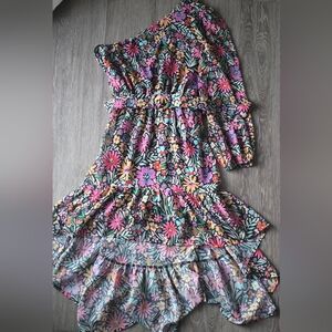 Floral One Shoulder High Low Dress Cottagecore Garden Party XL